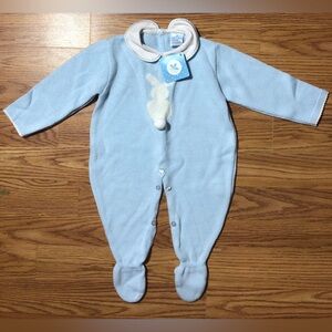 Sardon Designer Baby One-Piece Blue & White Knit Bunny Sz 6 Month NWT